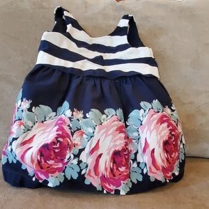 Janie & Jack Navy Blue Pink Flower Dress w Stripes
